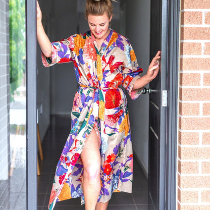Morning Bloom Cotton Kimono – Frida Kahlo Inspired, Free Size