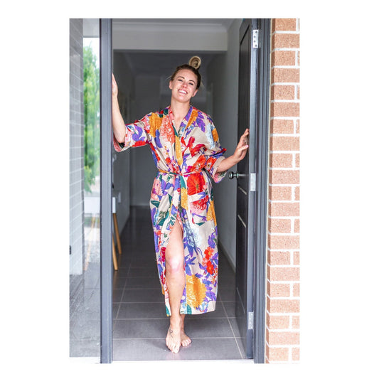 Morning Bloom Cotton Kimono – Frida Kahlo Inspired, Free Size