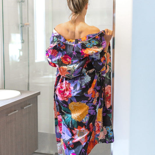 Midnight Bloom Cotton Kimono – Frida Kahlo Inspired, Free Size