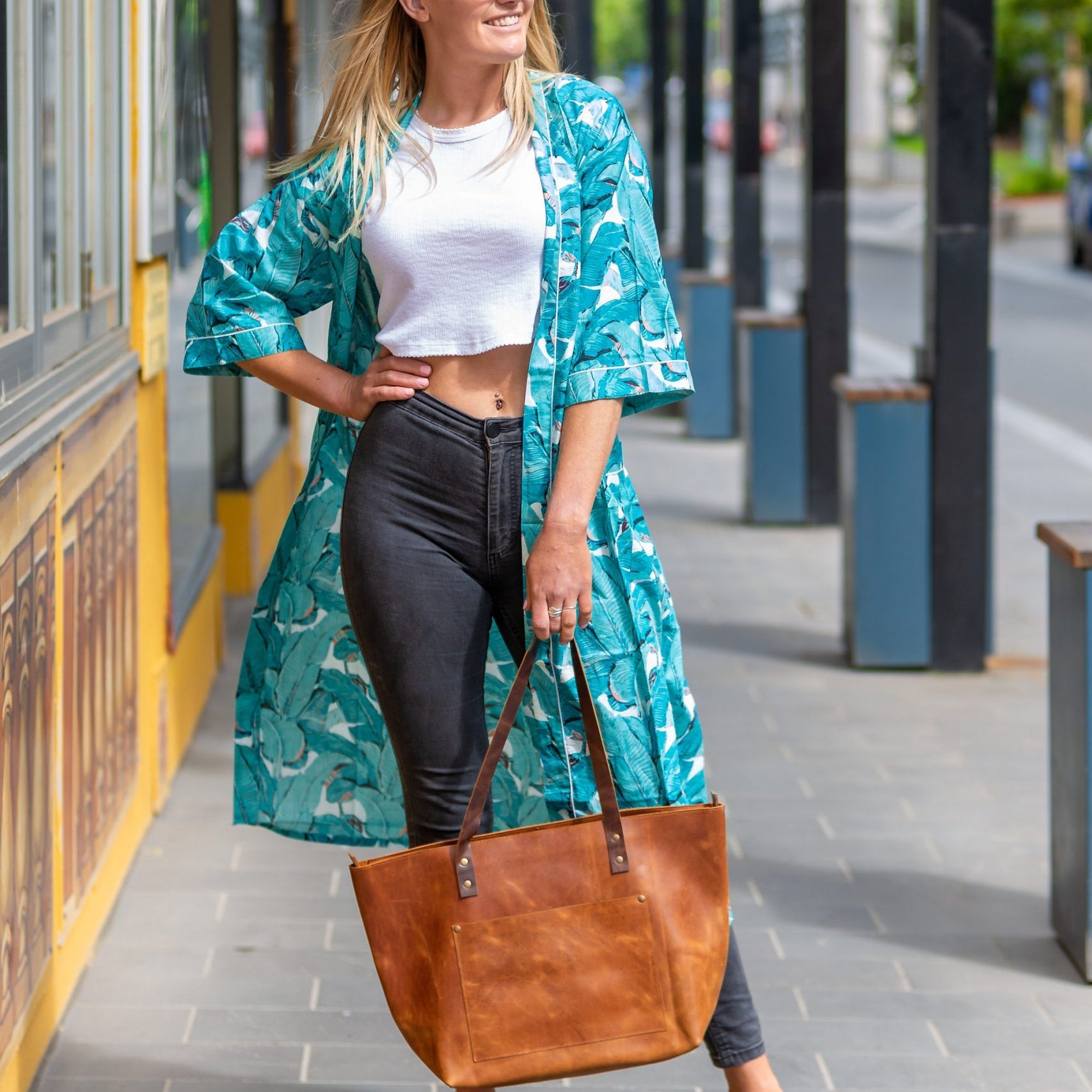Elegant dressing gown with vibrant floral prints