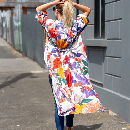 Bright Blanche Blooms Kimono – Bird of Paradise Print Cotton Robe