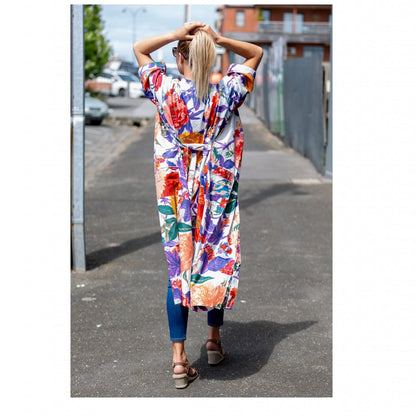 Bright Blanche Blooms Kimono – Bird of Paradise Print Cotton Robe