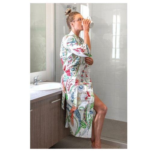 Paradise Plumage Cotton Kimono – Frida Kahlo Inspired, Free Size