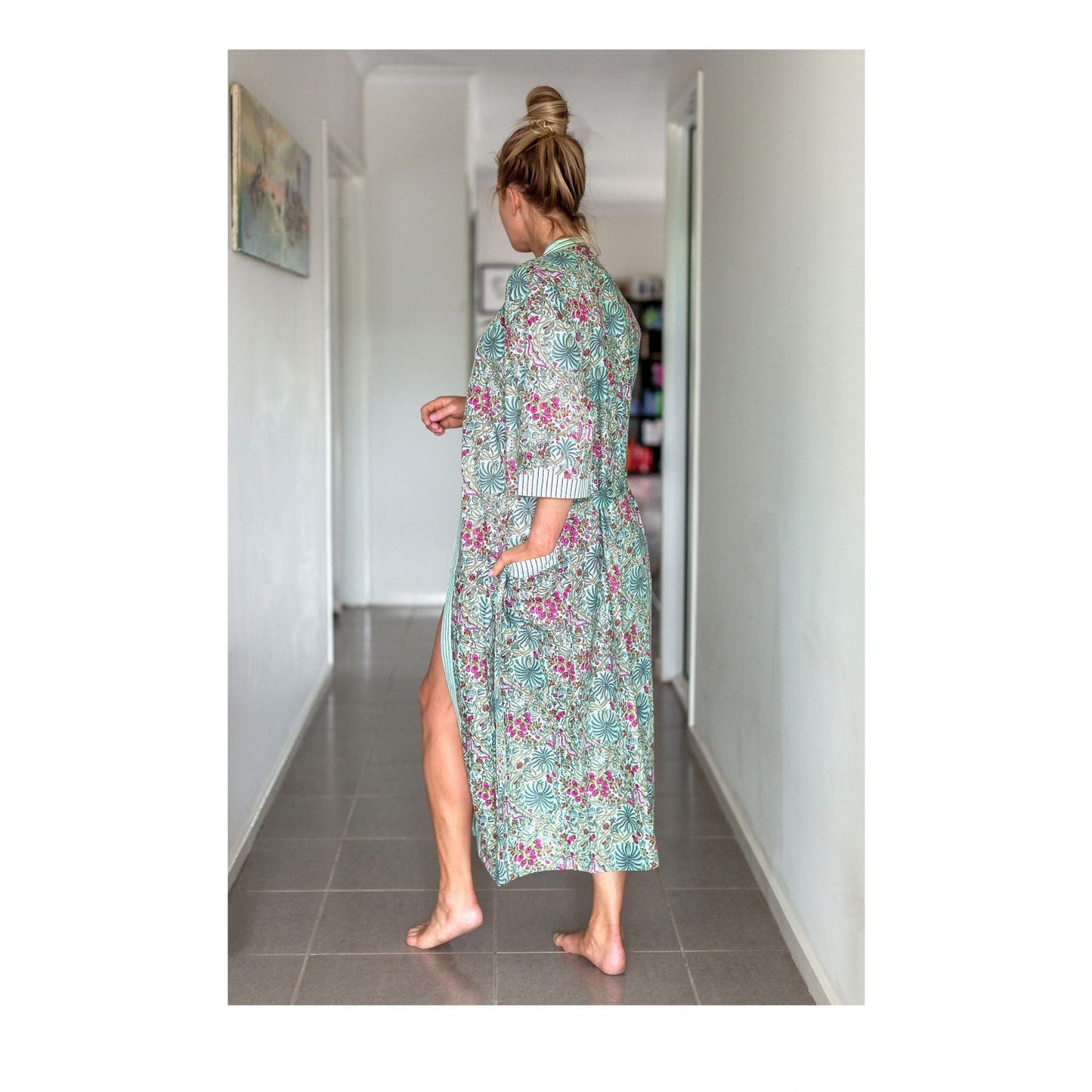 Verdant Valley Cotton Kimono – Frida Kahlo Inspired, Free Size