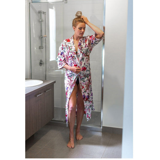 Ivory Aviary Cotton Kimono – Frida Kahlo Inspired, Free Size