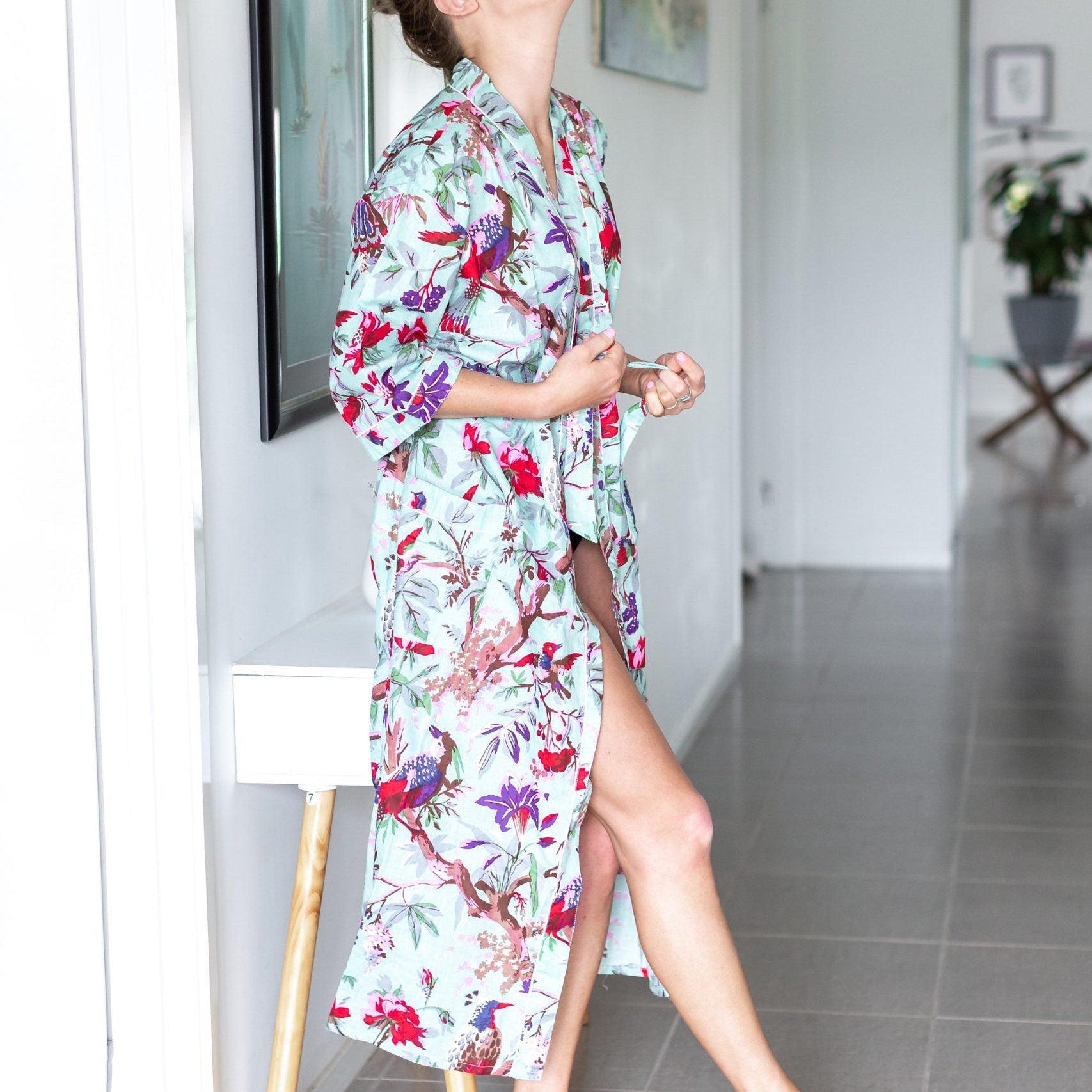 Summer-themed kimono with bright patterns and soft fabric