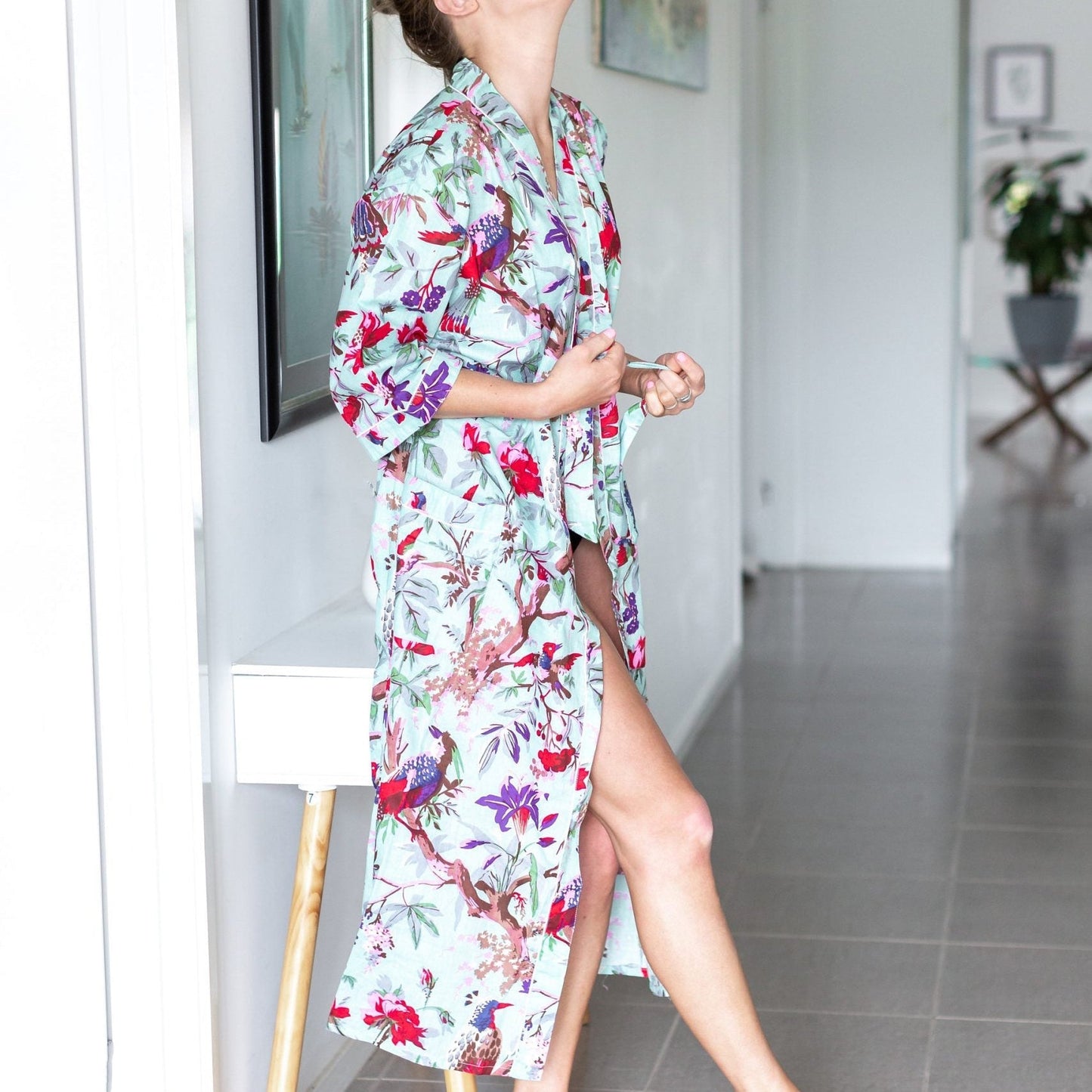 Summer-themed kimono with bright patterns and soft fabric