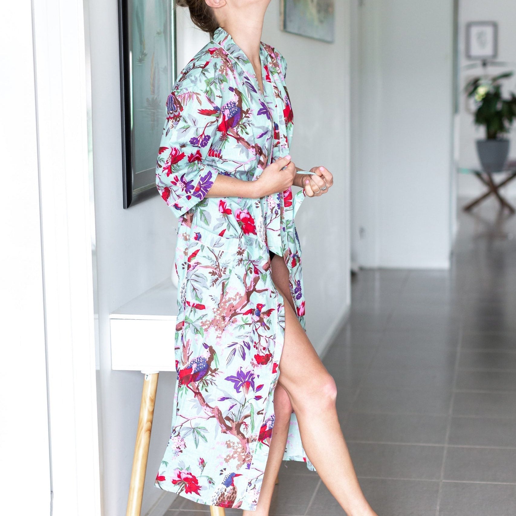 Summer-themed kimono with bright patterns and soft fabric