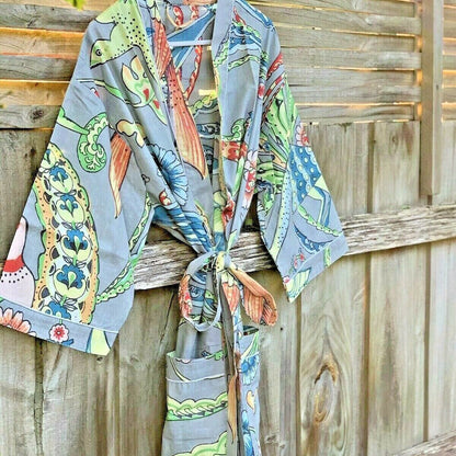 Tropicana Dream Kimono – Bird of Paradise Print Lightweight Cotton Robe